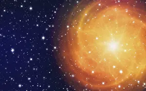 Renewable Energy Source Drucke: Bright energetic sun rays on a space background