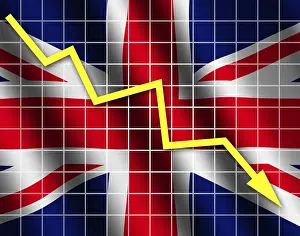 UK National Symbol Drucke: The British flag and arrow graph going down