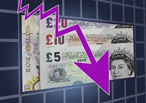 Symbolic Currency Image Drucke: British pound notes with zig-zag arrow