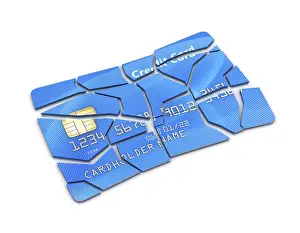 Plain Colored Background Design Drucke: Broken Credit Card, This is a 3d Rendered Computer Generated Image