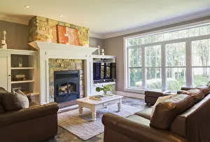Quebec Canada Interior Photography Drucke: Brown leather sofa