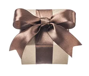 White Background Packaging Drucke: Brown present box isolated on white