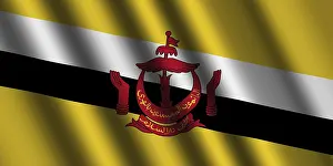 Drucke von Das Flagge von Brunei weht im Wind Verwandte Bilder Drucke: Das Brunei-Flagge weht im Wind.