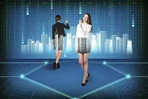 Attractive Business Attire Drucke: Brunette operating with search interface on the wall