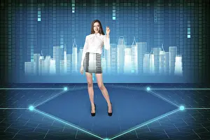Modern Architecture Style Drucke: Brunette operating with search interface on the wall