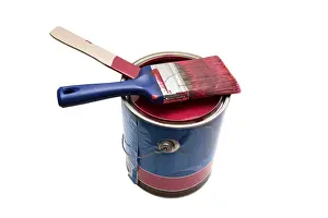 US American Landscape Images Drucke: A brush and a pot of red paint