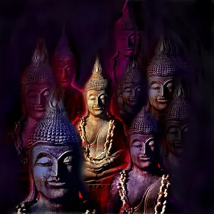 Buddha Figurine Drucke: Buddha figures in different colours, Composing