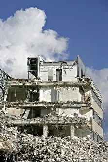 Demolition Site Drucke: Building in the process of being torn down, debris