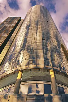 Evening Atmosphere In Europe Drucke: Building in the sunset in the banking district