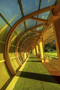 Sunny Day Golfing Drucke: Built Structure on Driving Range on Golf Course in a Sunny Day in Ascona