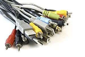 Studio Shot Of Cables Drucke: Bunch of cables over a white background