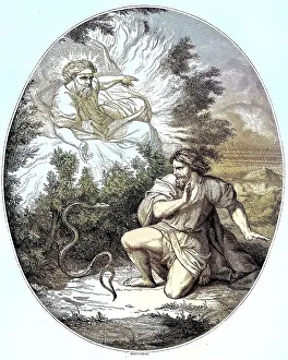 Historical Christian Illustration Drucke: The Burning Bush and the Serpent