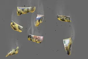 Euro Currency Finance Drucke: Burning euro notes