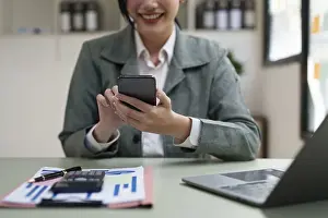 Female Manager Workplace Drucke: Business Documents, Auditor businesswoman searching document legal prepare paperwork and report for analysis TAX time
