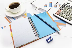 Business and study concept with open notepad