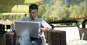 Business Attire Photography Drucke: Bussiness man in caffe with bussines plan