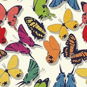 Ornate Architectural Style Drucke: Butterflies vector seamless pattern design