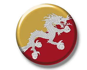 Drucke von Knopf, Flagge von Bhutan Bhutan Drucke: Knopf, Flagge von Bhutan.