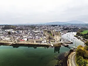 Drone Photography Wales UK Drucke: Caernarfon Castle from a drone