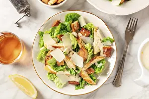 Flat Lay Photography Drucke: Caesar salad overhead flat lay shot