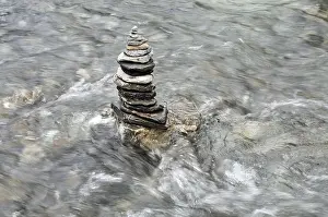 Bavaria Germany Scenery Drucke: Cairn in a mountain stream in Koerbertobel