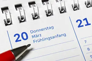 First Day Of Spring Germany Drucke: Calendar page with date 20 March and reference to the beginning of spring