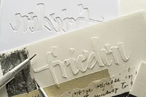 Traditional German Craftsmanship Drucke: Calligraphy studio, card with writing