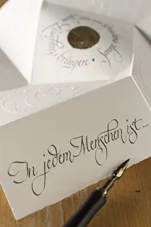 German Craftsman Drucke: Calligraphy studio, card with writing