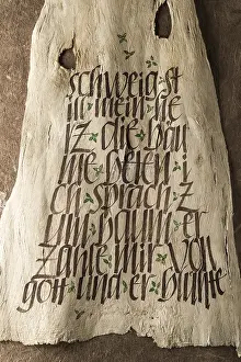 German Handicrafts Drucke: Calligraphy studio, typeface on tree bark