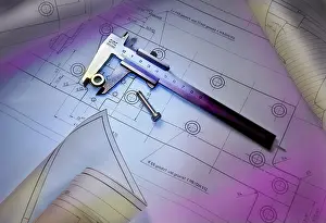 Construction Plans Drucke: Calliper with construction plans and screw