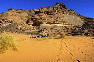 North Africa Tourism Destination Drucke: Campingground in the Acacus Mountains, Libya