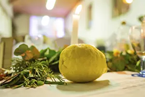 Central Europe Celebration Drucke: Candle and lemon with plants on a decorative table