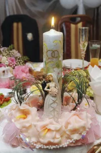 Romantic Dinner Setup Drucke: Candle on the table with a romantic dinner
