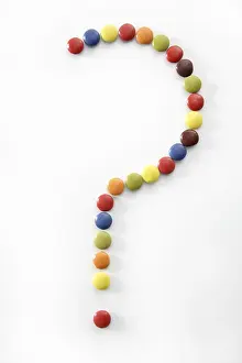 Plain Colored Background Sweets Drucke: Candy sweets question mark isolated over white background