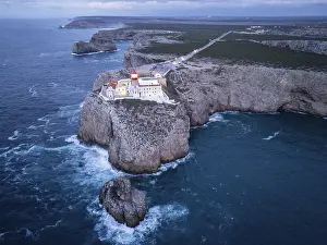 Top Down View Of Rocky Coastline Drucke: Cape Saint Vincent, Lighthouse
