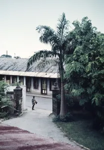 Sunny Morning Atmosphere Drucke: Captioned as View of exit gate on a sunny morning - see postman, Trinidad early 1960s