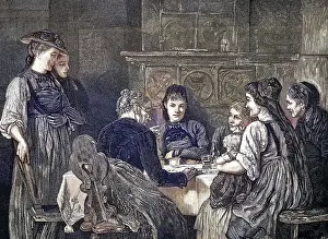 European Historical Illustration Drucke: A card reader from Tyrol. In the center