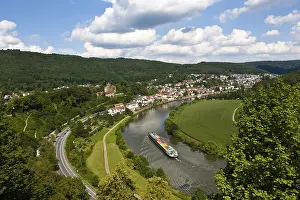 Shipping Traffic Europe Drucke: Cargo ship with containers on the Neckar