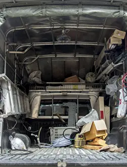 Construction Equipment Drucke: The cargo space of lorry with tools