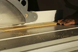 Woodworking Industry Drucke: Carpenter at work in his carpentry workshop