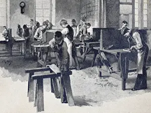 Authentic Historical Illustration Drucke: Carpenter's workshop, carpenter