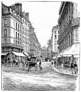 Auguste VITU Engraved Art Drucke: Carrefour and rue de l'Odeon