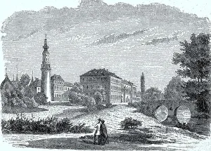 Castle In Central Europe Drucke: The castle in Weimar in 1878, Thuringia