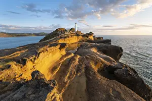 Wellington Region Photography Drucke: Castlepoint lighthouse on a rock