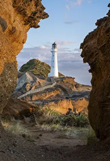 Rocky Coastline Photos Drucke: Castlepoint lighthouse on a rock