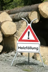 Warning Sign Germany Drucke: Warning sign, logging in progress