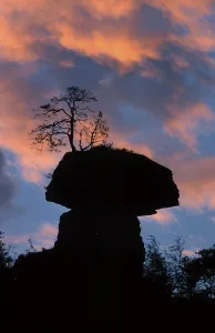 Erosion In Nature Reserve Drucke: Devil's Table at dusk, weathered sandstone