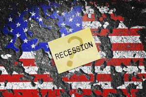 Economic Downturn Picture Drucke: US flag on broken ground with note