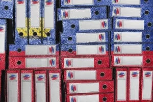 Central Europe Politics Drucke: Liechtenstein Flag Colors Folder Stack