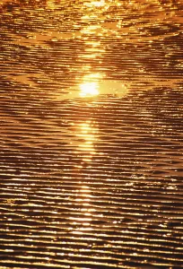 Evening Sun Glow Drucke: Reflection of sunset with sand pattern